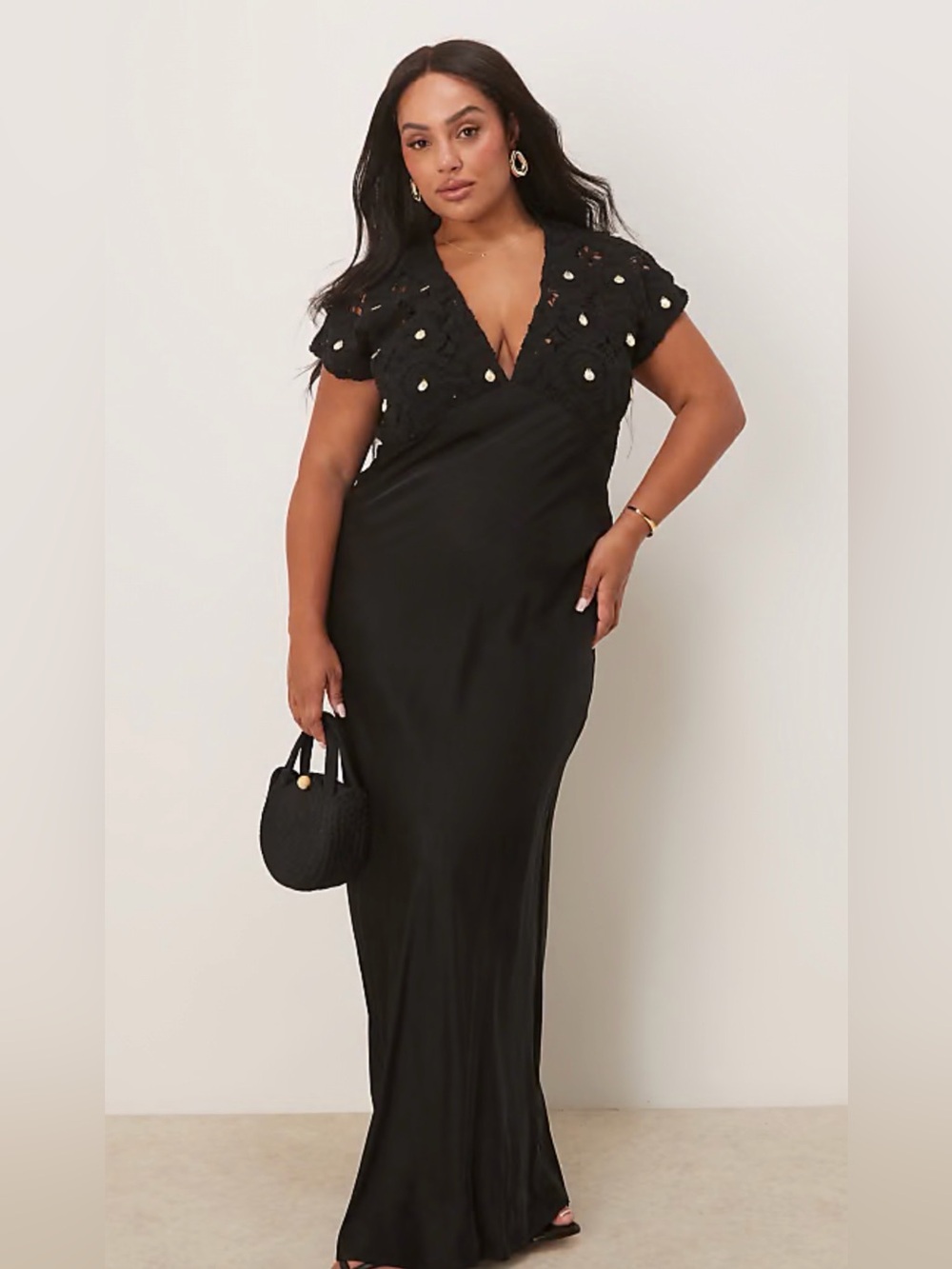 Never Fully Dressed Black V-Neck Embellished Maxi Dress